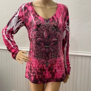 Pink Fleur Delis Sparkle Design Long Sleeve Shirt